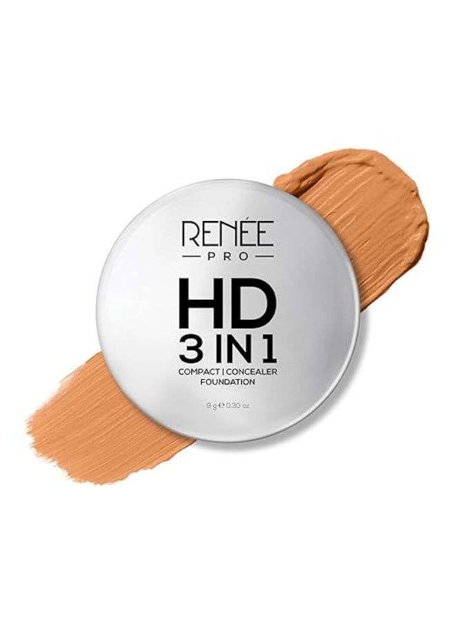 رينيه أول بيج برو إتش دي 3 في 1، بودرة مضغوطة، خافي عيوب، كريم أساس - لون لوزي، عامل حماية من الشمس 20، لمسة نهائية مطفية، تغطية عالية، خفيف للغاية وناعم كالحرير، غني بفيتامين E وC والصبار - 9 جرام. - Image 1